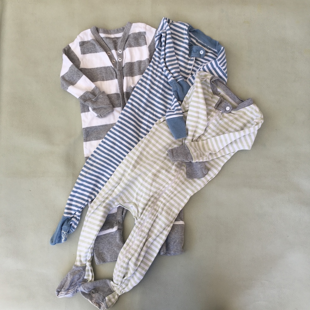 3 Burt's Bees PJ's- 2 Zipped Footed, one w/ Snaps